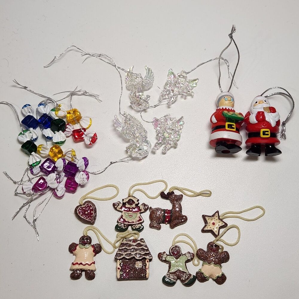Vintage Mini Ornaments Bundle 2001 Topps Mr Mrs Claus Gingerbread Angel Candy